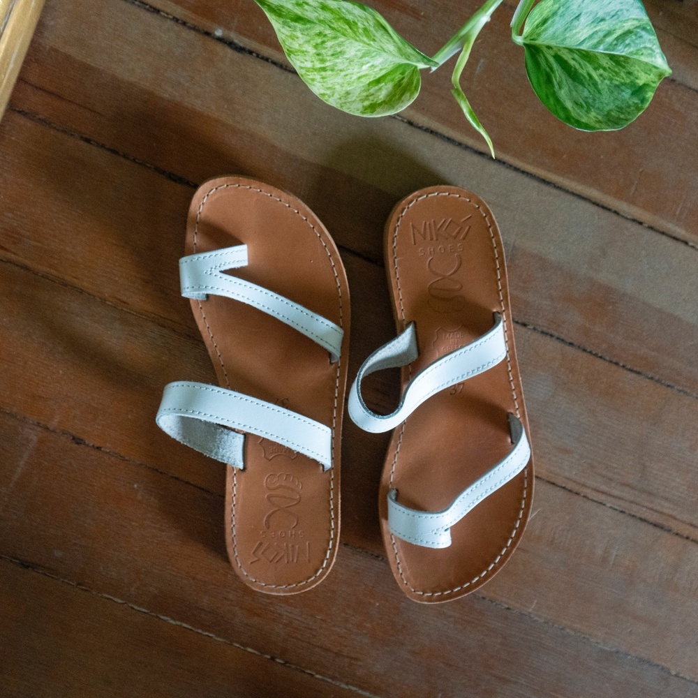 White Authentic Leather Sandals
